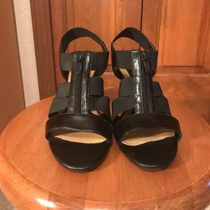 Leather and elastic strap heels